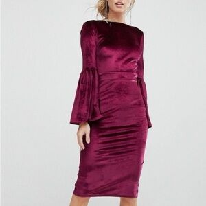 ASOS True Velvet Burgundy Women's Keyhole Back Midi Dress 8